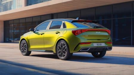 Illustration of the 2026 Kia K4 hatchback showcasing its competitive pricing and performance features.